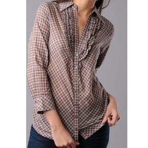 Joie Brown Plaid Fara Ruffle Button Down Shirt